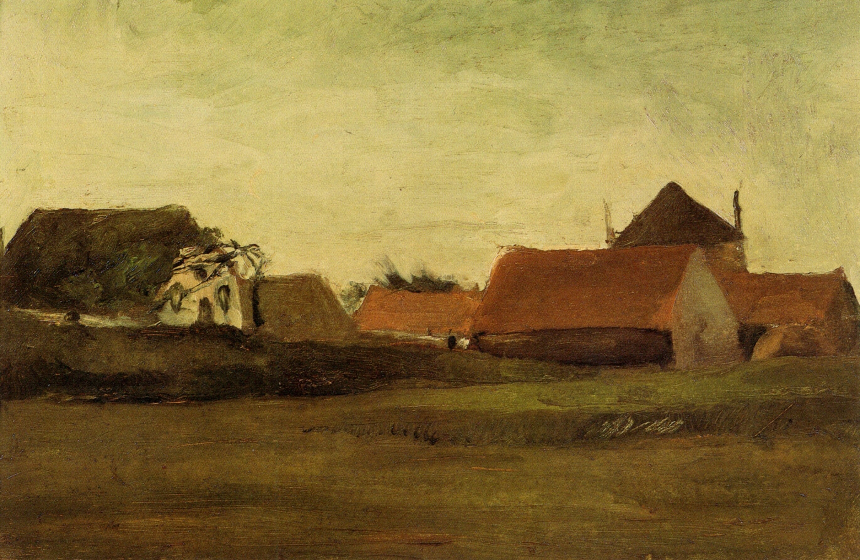 Ван Гог Фермерские домики в сумерках, Лоосдуинен близ Гааги 1883
